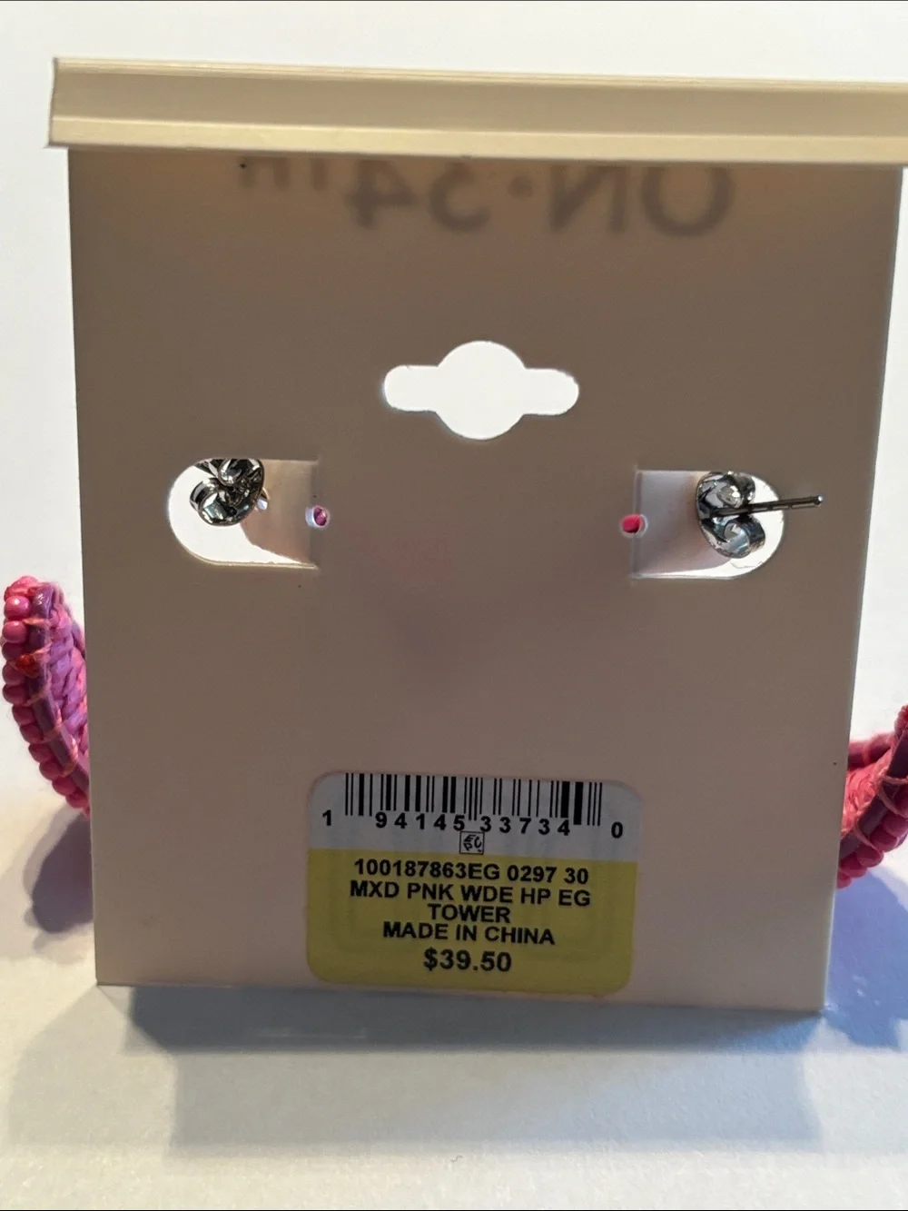 On 34th Seed Bead & Raffia C-Hoop Earrings in Pink